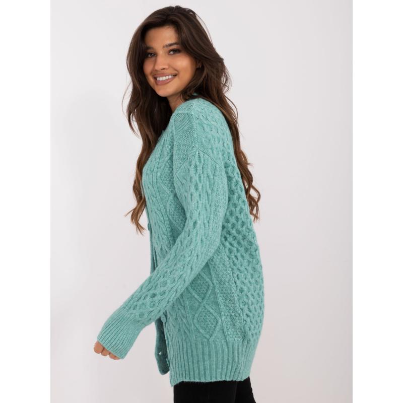 Dámsky károvaný sveter bez gombíkov mentolový