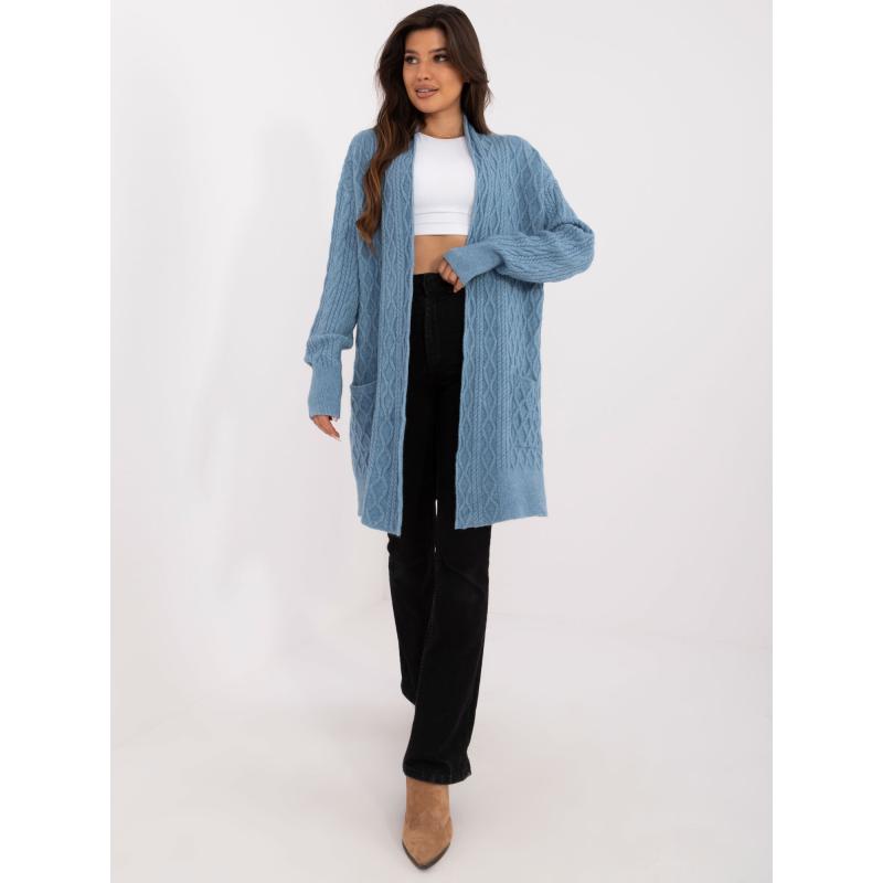 Dámsky sveter s vreckami modrý