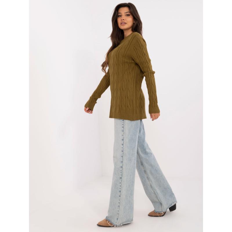 Dámský svetr s volným střihem olivový 
