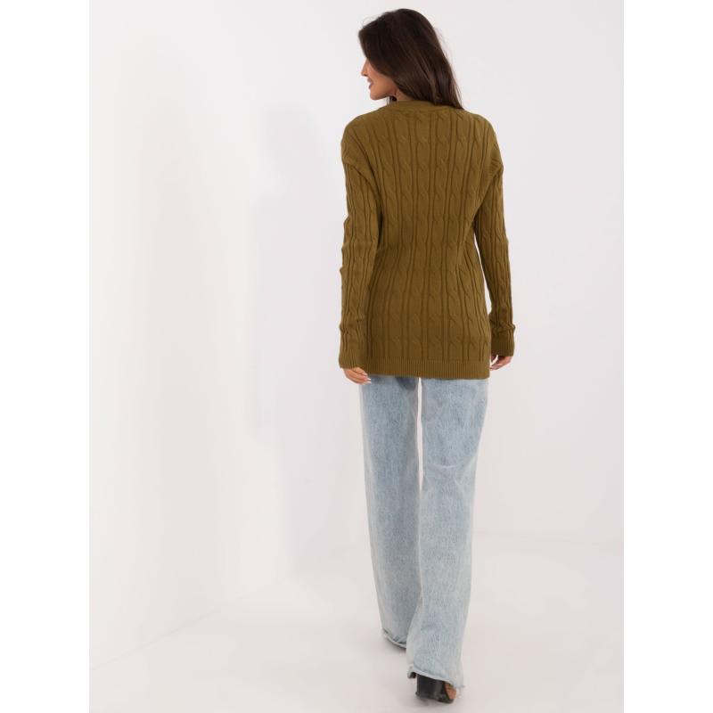 Dámský svetr s volným střihem olivový 