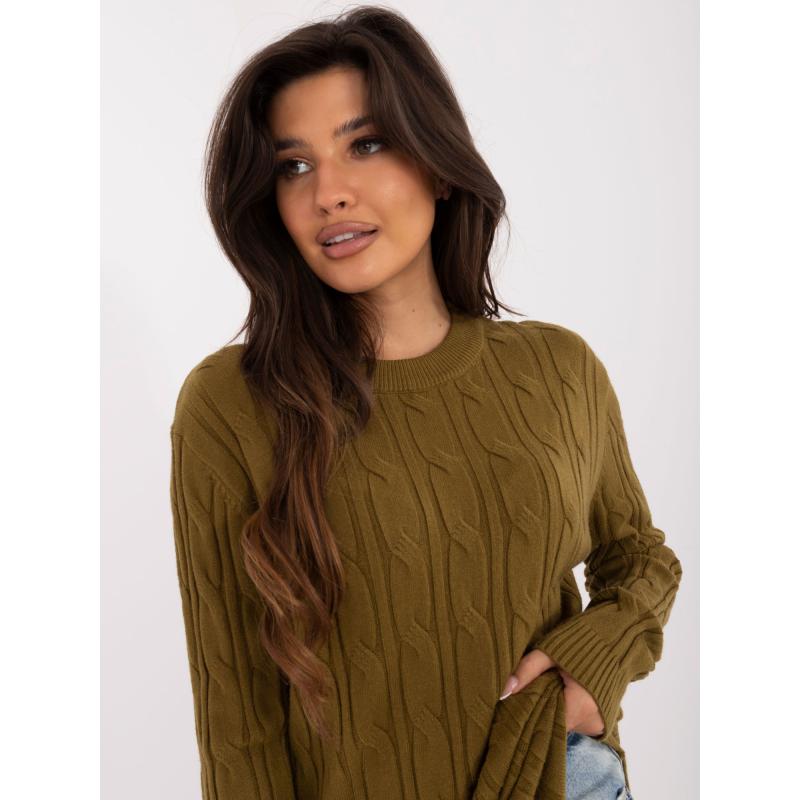 Dámský svetr s volným střihem olivový 