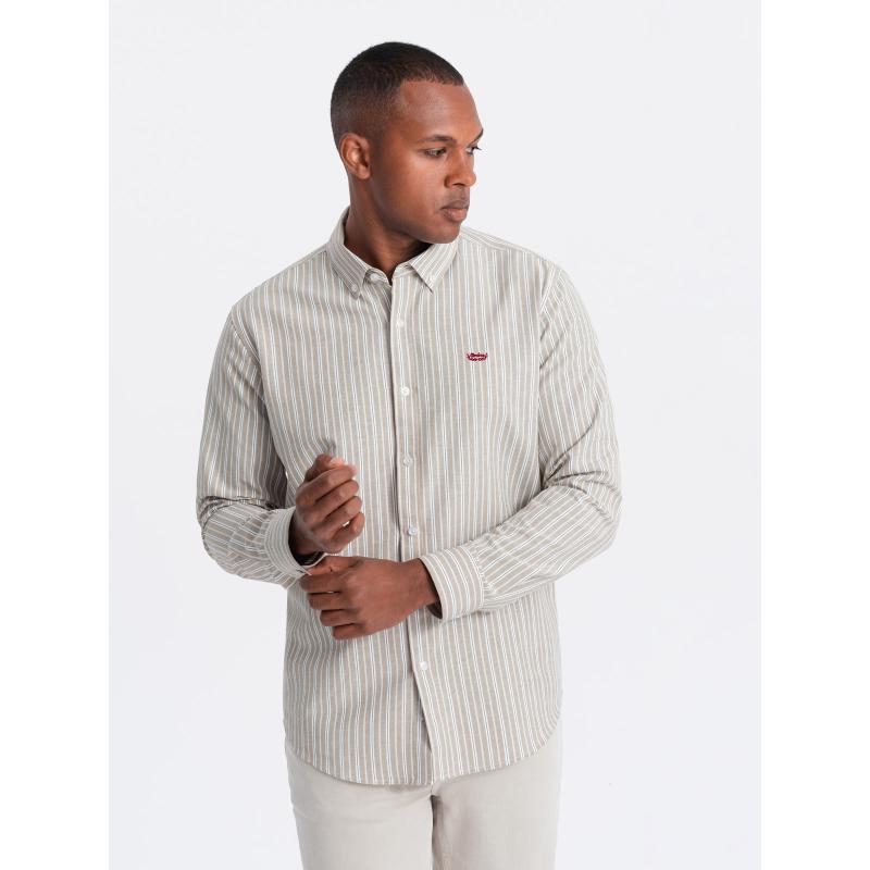Pánská bavlněná košile REGULAR FIT s jemnými proužky béžová 