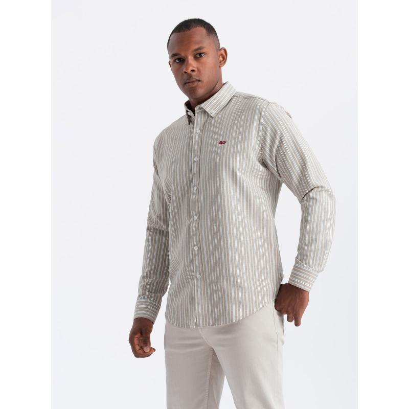 Pánská bavlněná košile REGULAR FIT s jemnými proužky béžová 