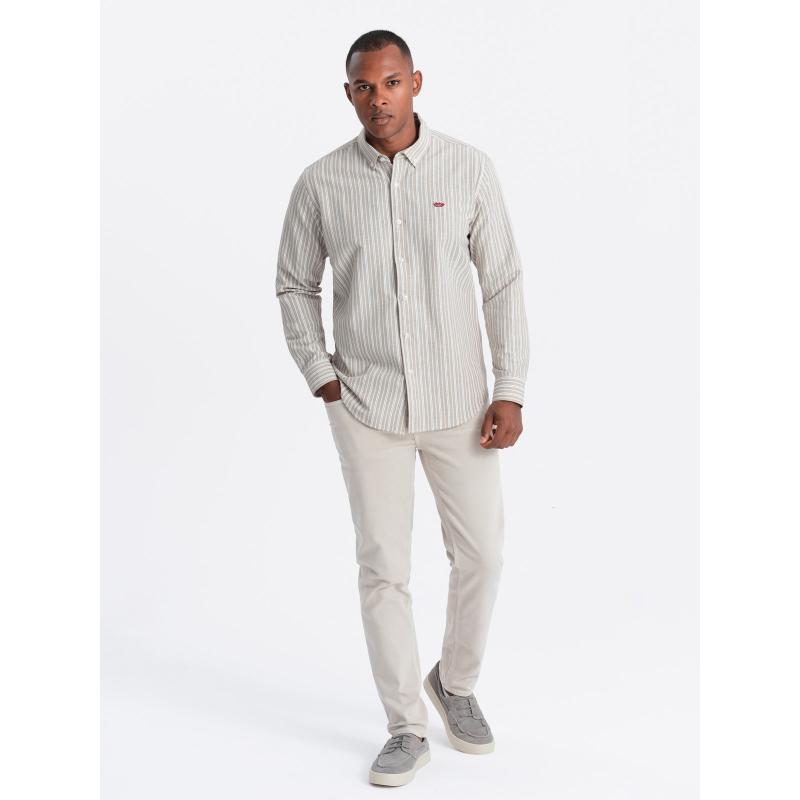 Pánská bavlněná košile REGULAR FIT s jemnými proužky béžová 