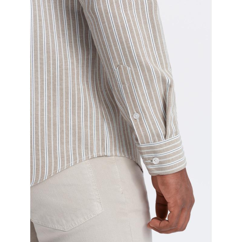 Pánská bavlněná košile REGULAR FIT s jemnými proužky béžová 