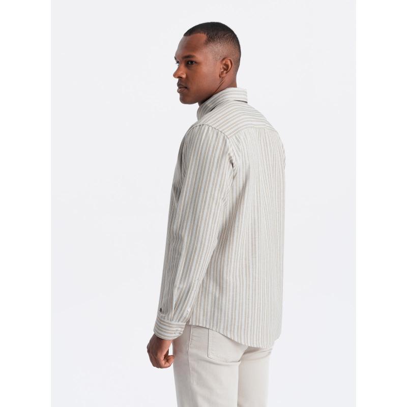 Pánská bavlněná košile REGULAR FIT s jemnými proužky béžová 