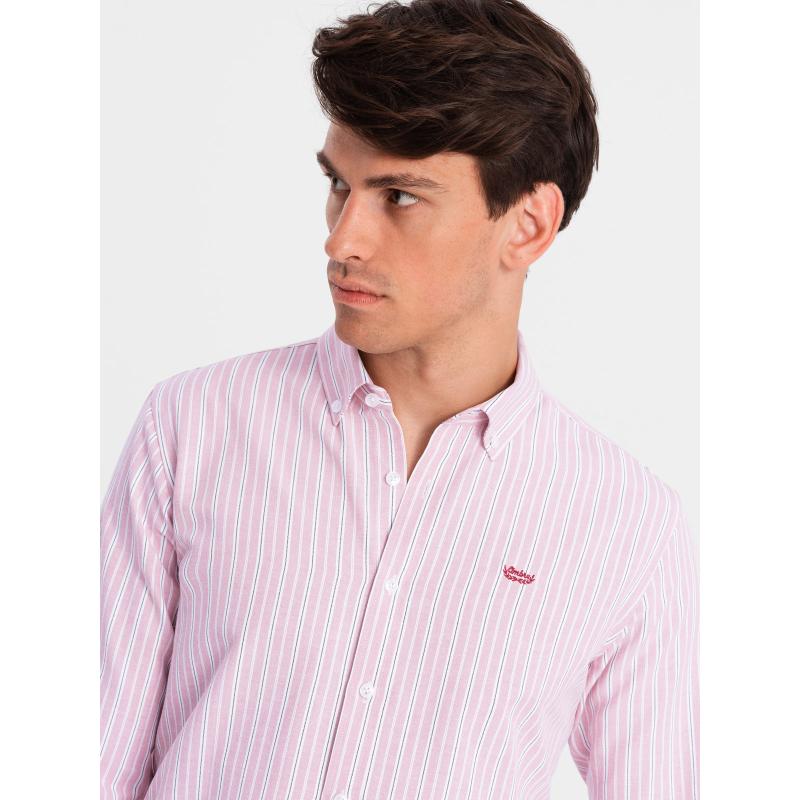 Férfi pamut ing REGULAR FIT finom csíkokkal rózsaszínű