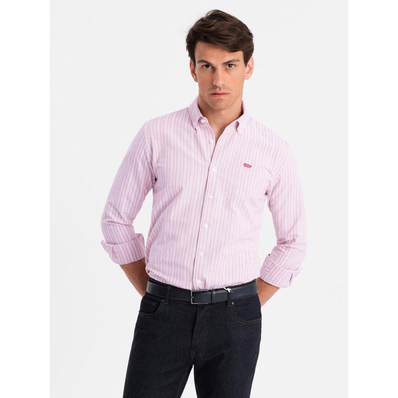 Férfi pamut ing REGULAR FIT finom csíkokkal rózsaszínű