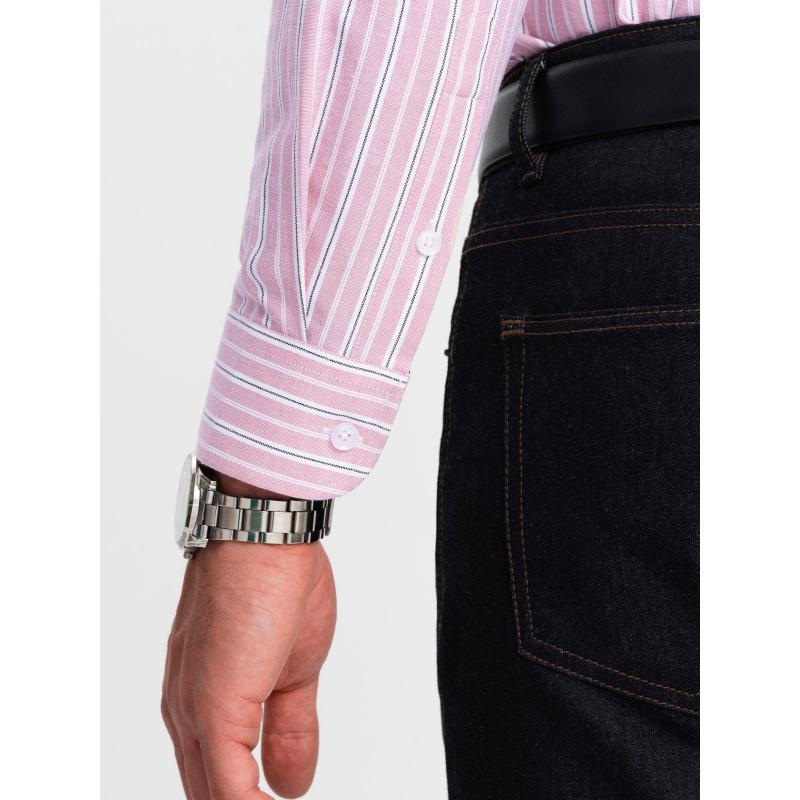 Férfi pamut ing REGULAR FIT finom csíkokkal rózsaszínű