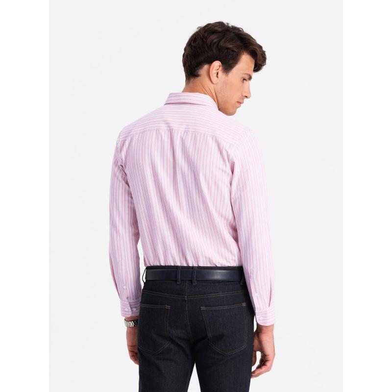 Férfi pamut ing REGULAR FIT finom csíkokkal rózsaszínű
