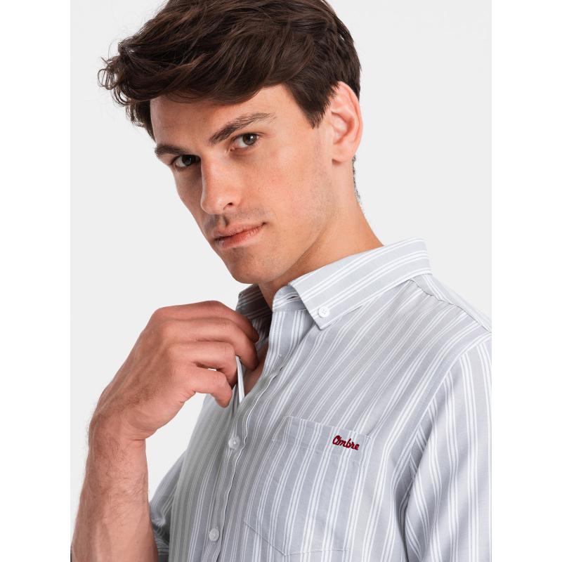Pánská košile REGULAR FIT s bílými proužky a kapsičkou šedá 