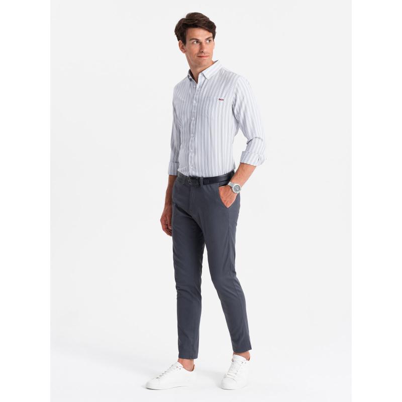 Pánská košile REGULAR FIT s bílými proužky a kapsičkou šedá 
