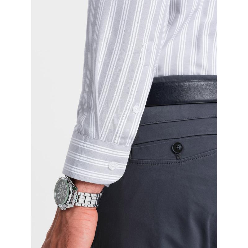 Pánská košile REGULAR FIT s bílými proužky a kapsičkou šedá 