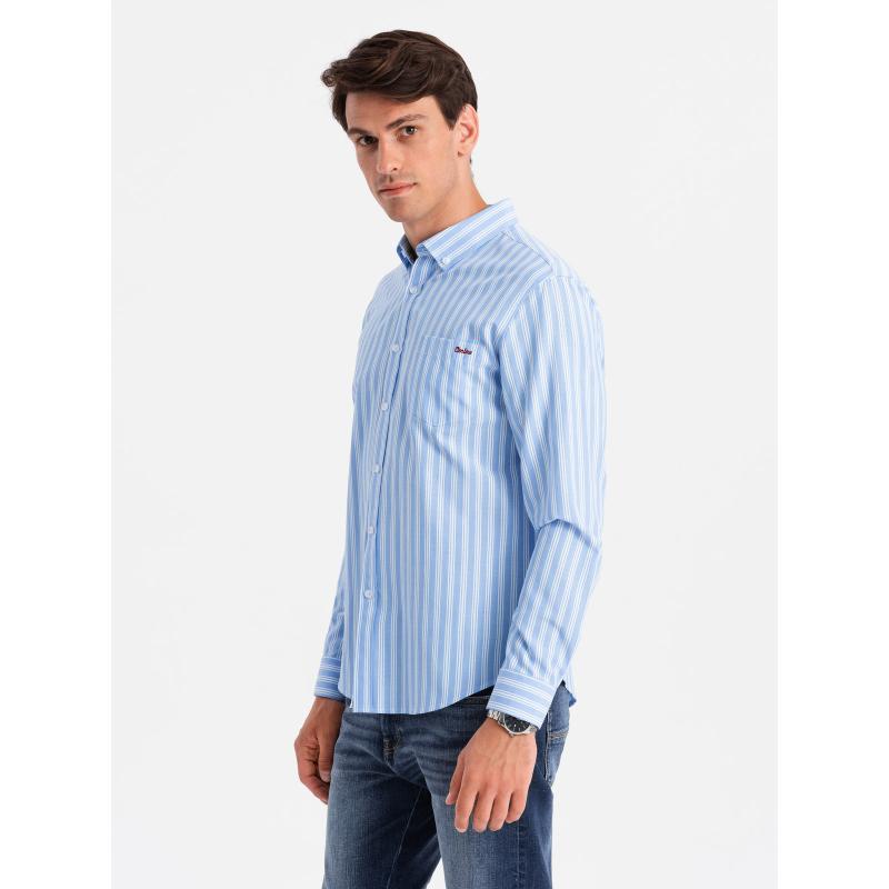 Pánská košile REGULAR FIT v bílých proužcích s kapsičkou modrá 
