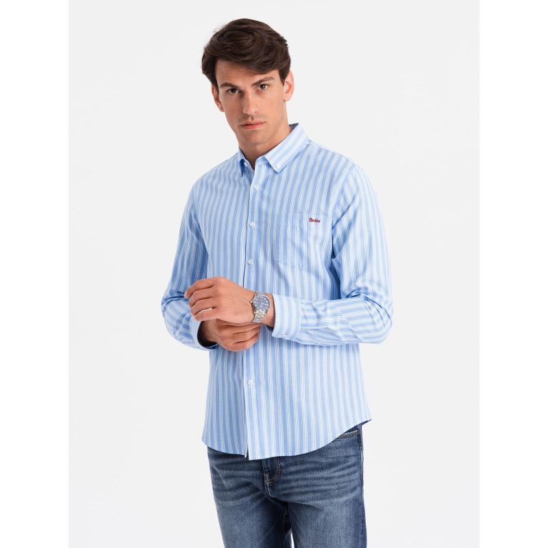 Pánská košile REGULAR FIT v bílých proužcích s kapsičkou modrá 