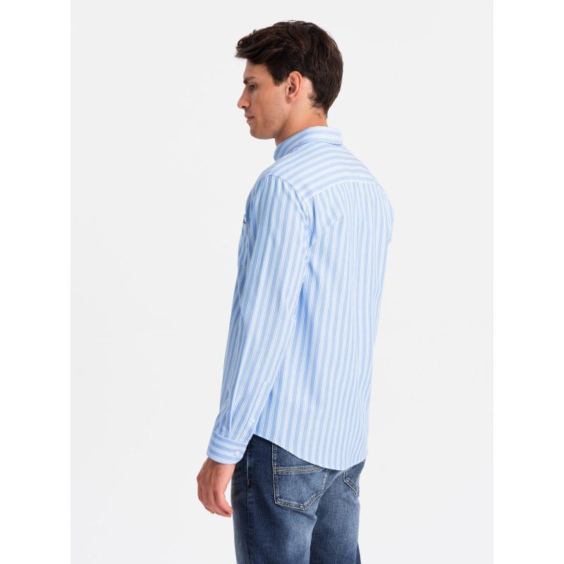 Pánská košile REGULAR FIT v bílých proužcích s kapsičkou modrá 