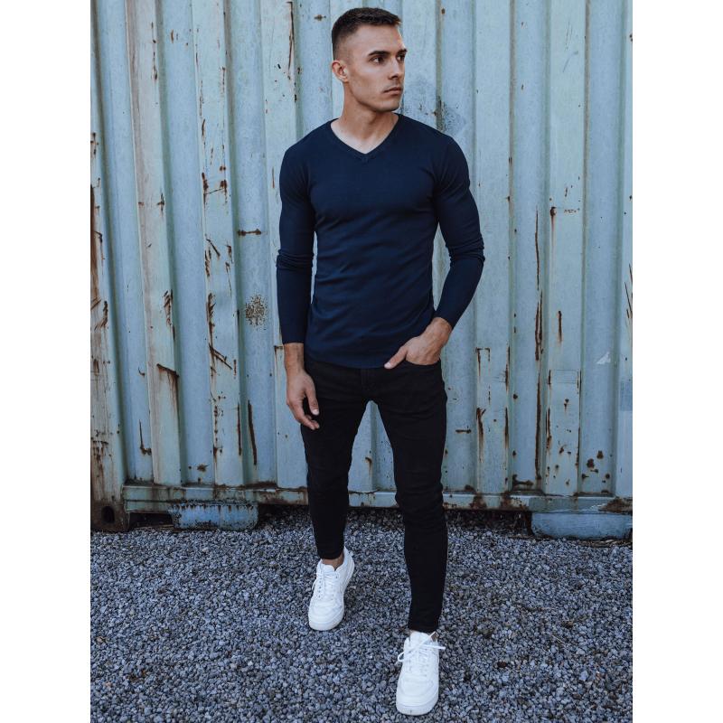 Pánský hladký seržový svetr tmavě modrý