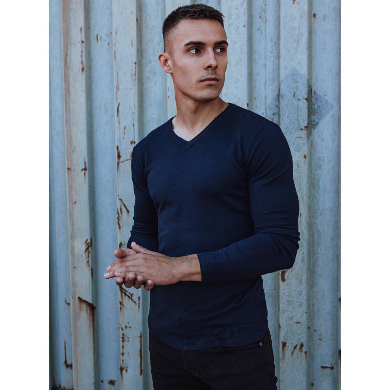 Pánský hladký seržový svetr tmavě modrý