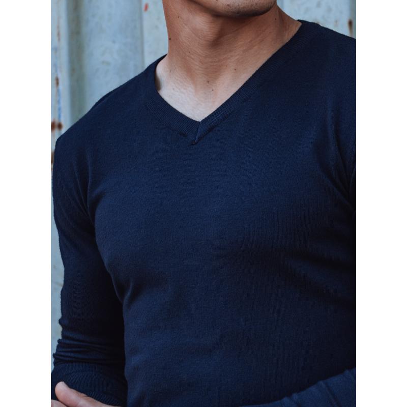 Pánský hladký seržový svetr tmavě modrý