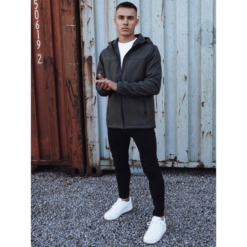 Pánská přechodná softshellová bunda s kapucí tmavě šedá