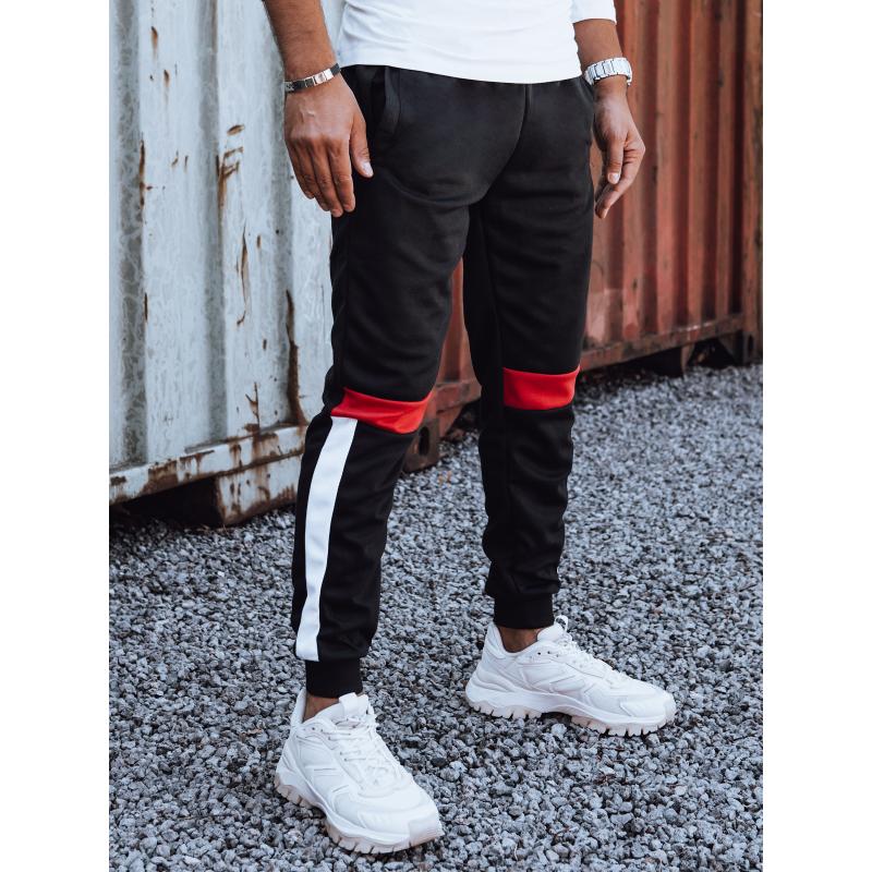 Pánské tepláky s žebrovaným pasem černé