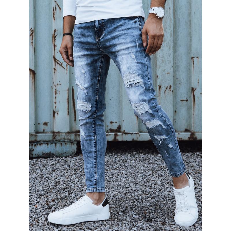 Pánské džínové kalhoty s dírami slim fit modré