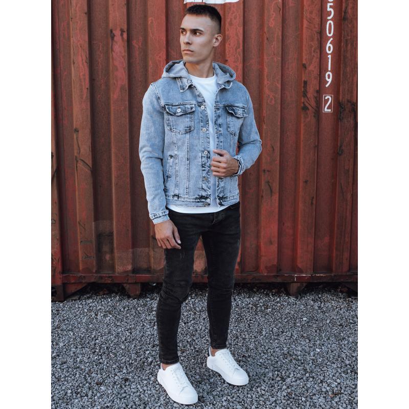 Pánská džínová bunda s kapucí modrá