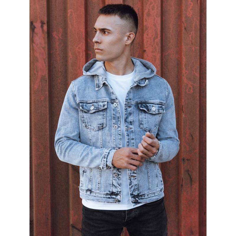 Pánská džínová bunda s kapucí modrá