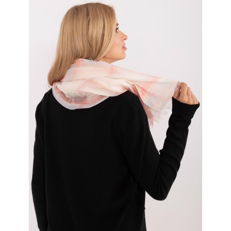 Női sál bojtokkal világos bézs és barack színben