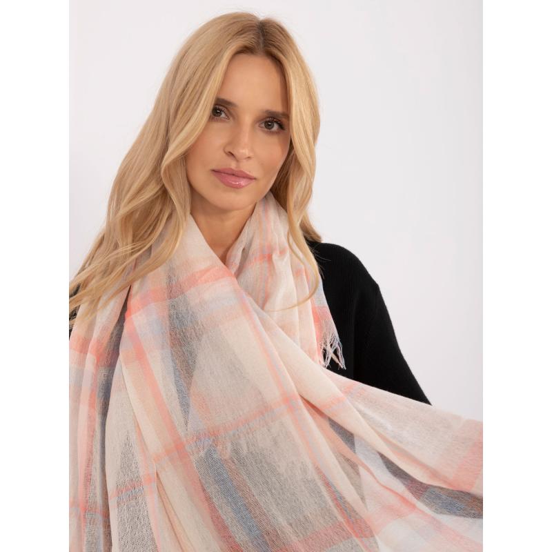 Női sál bojtokkal világos bézs és barack színben