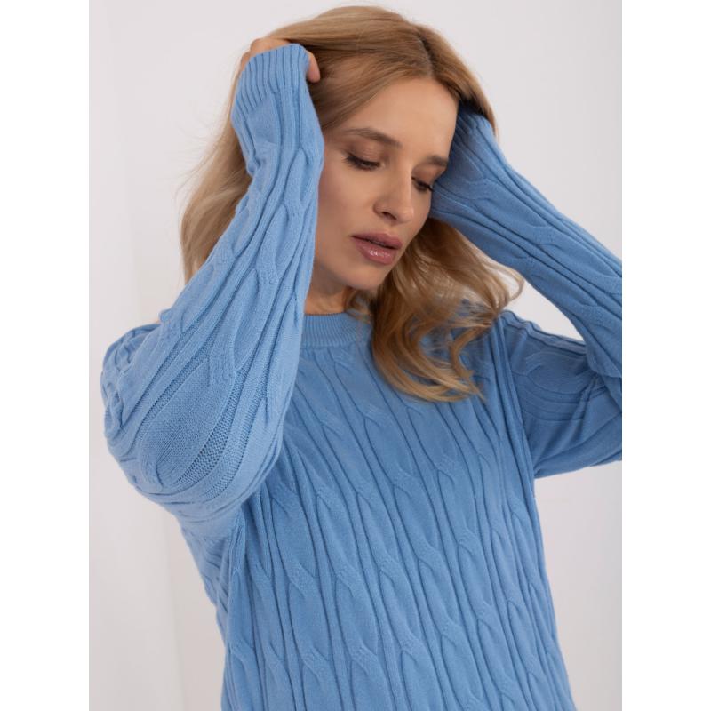 Dámský svetr s kulatým výstřihem kostkovaný modrý  