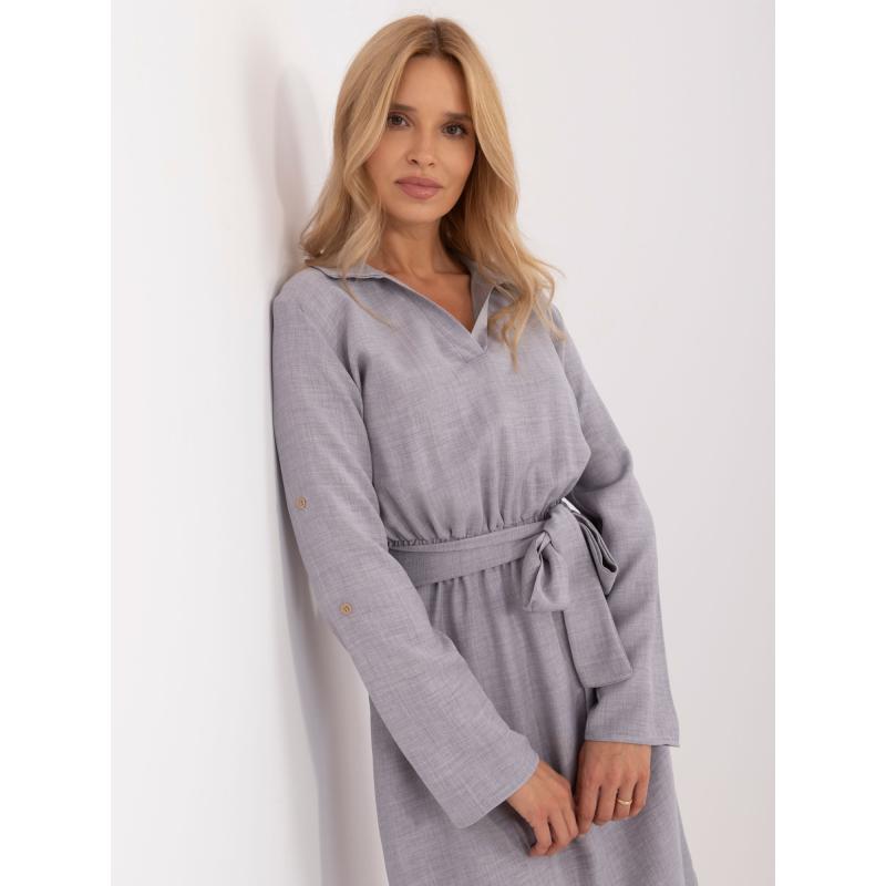 Női öves ruha szürke