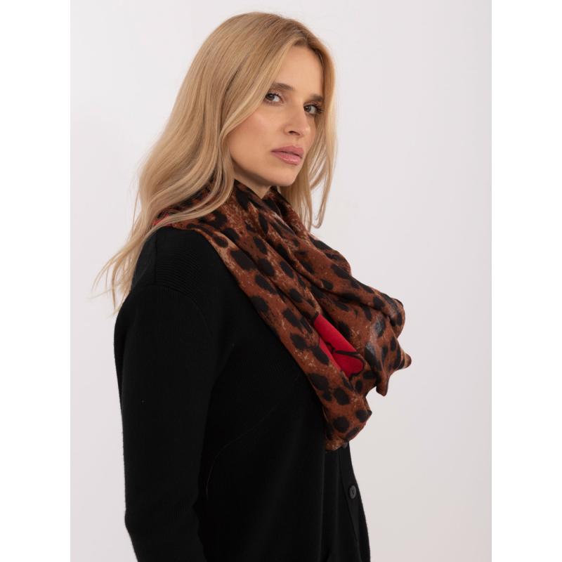 Dámský komín s květinovým a leopardím potiskem hnědý 