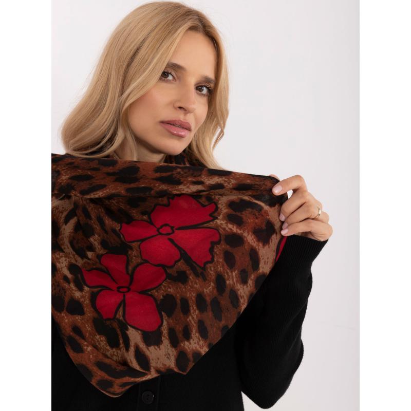 Dámský komín s květinovým a leopardím potiskem hnědý 