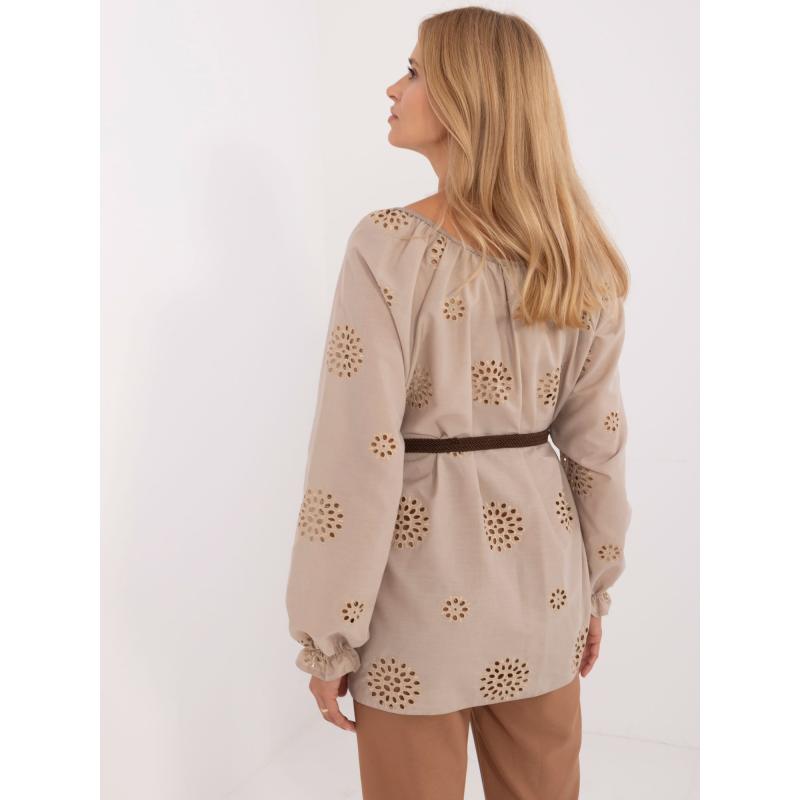 Dámská halenka se zavazováním tmavě béžová 