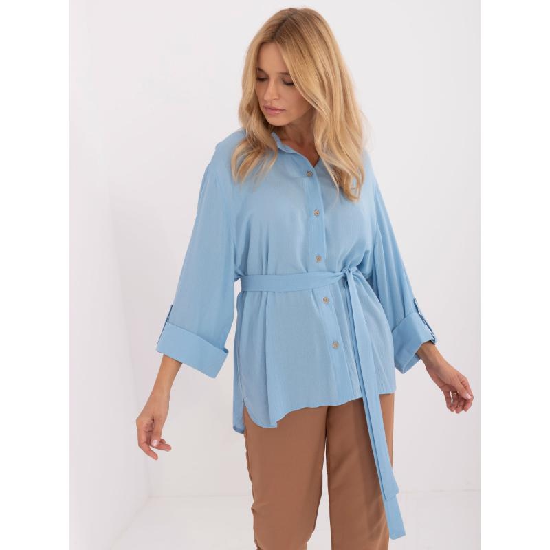 Dámská košile oversize s páskem modrá 