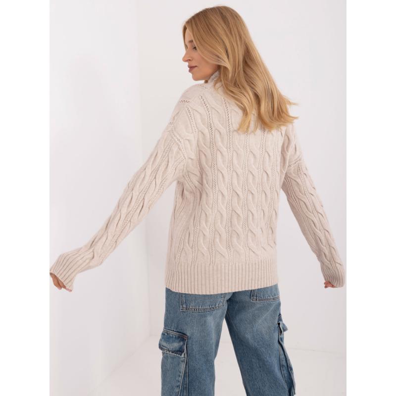 Dámský svetr s dlouhým rukávem a rolákem světle béžový