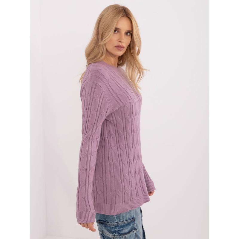 Női kockás kerek nyakú pulóver lila