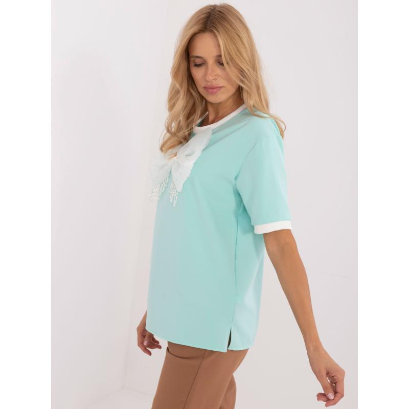 Dámská halenka s mašlí mentolově zelená 