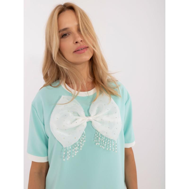 Dámská halenka s mašlí mentolově zelená 