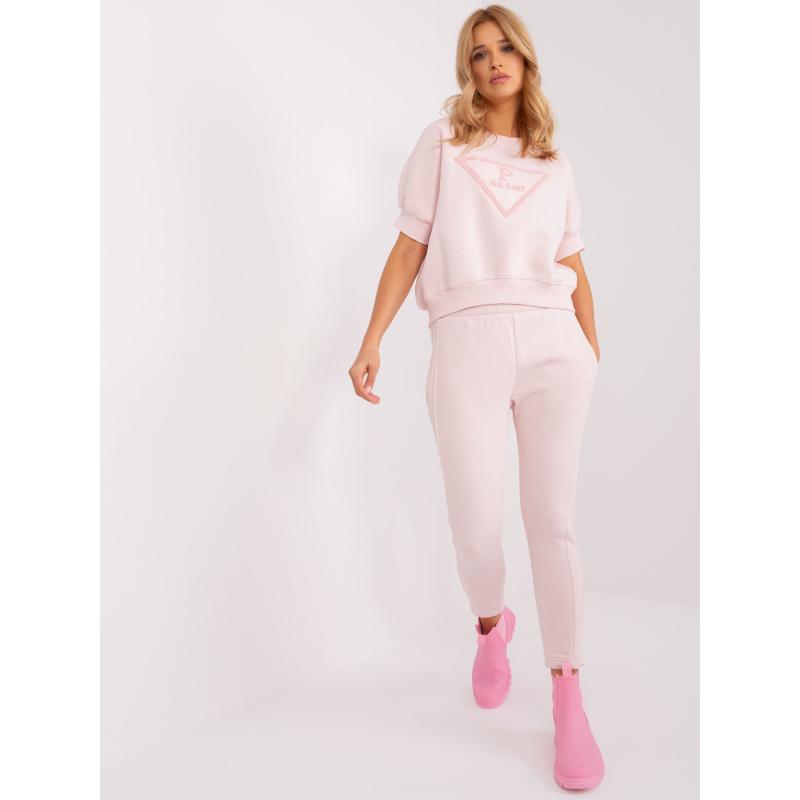Dámský komplet s kalhotami dvoudílný teplákový světle růžový 