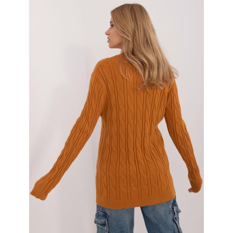 Női kardigán kendőkkel és bordás szegélyekkel mustárszínű