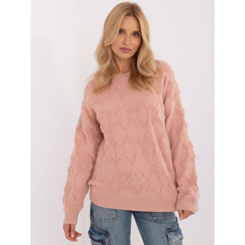 Dámský svetr s kulatým výstřihem oversize světle růžový 
