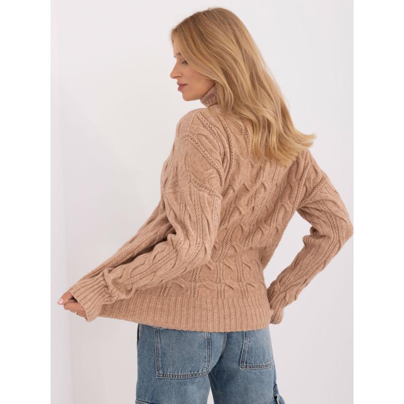 Dámský svetr s volným rolákem a manžetami hnědý