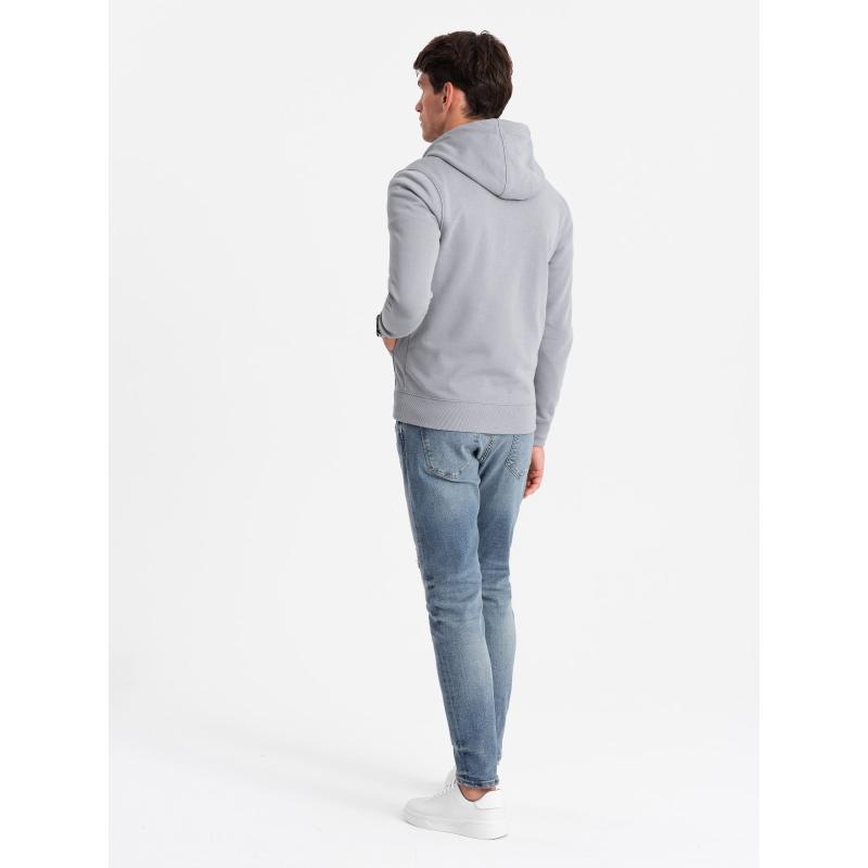 Pánská rozepínací mikina s kapucí a nášivkou šedá 