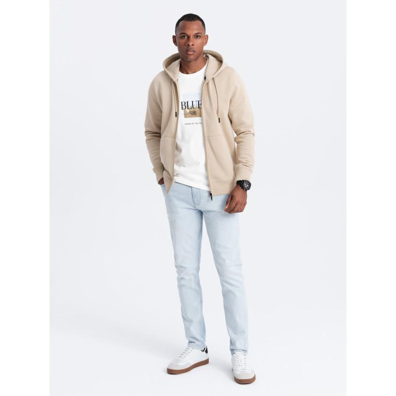 Rozepínací bavlněná pánská mikina BASIC béžová 