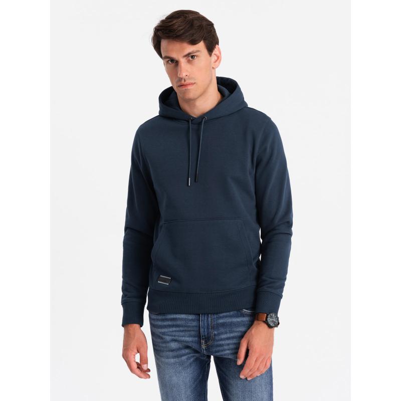 Pánská bavlněná mikina BASIC s klokankou a kapucí tmavě modrá 