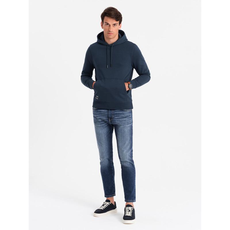 Pánská bavlněná mikina BASIC s klokankou a kapucí tmavě modrá 