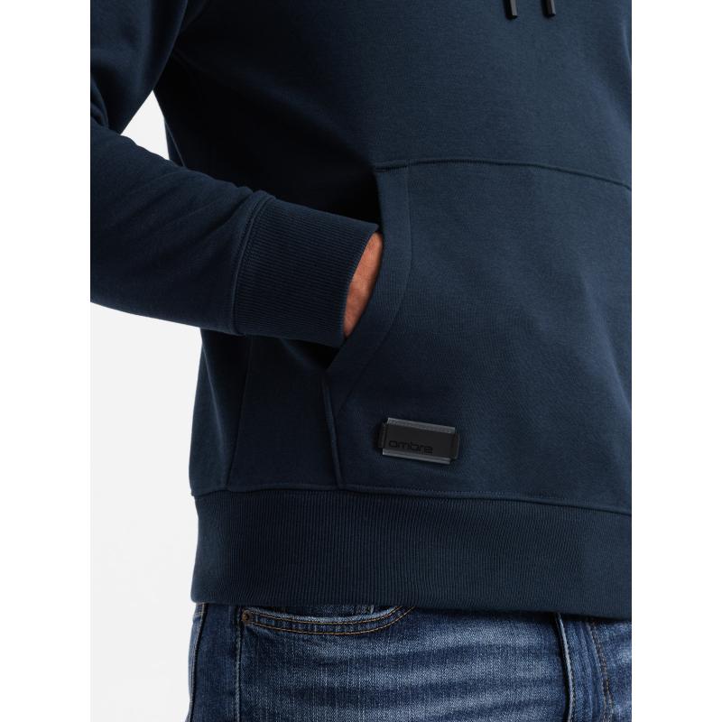 Pánská bavlněná mikina BASIC s klokankou a kapucí tmavě modrá 