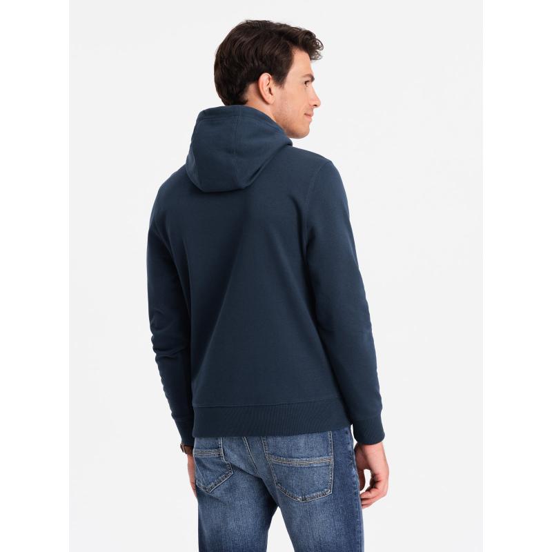 Pánská bavlněná mikina BASIC s klokankou a kapucí tmavě modrá 